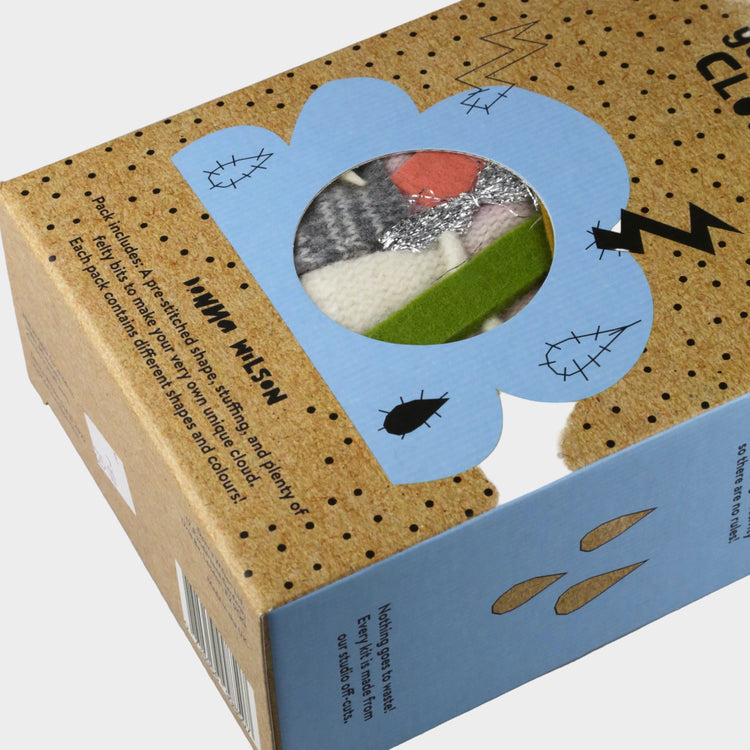 Product packaging with a window displaying a product, on a light gray background