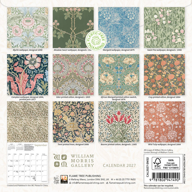 William Morris Gallery Mini Wall Calendar 2027 Pre-Order