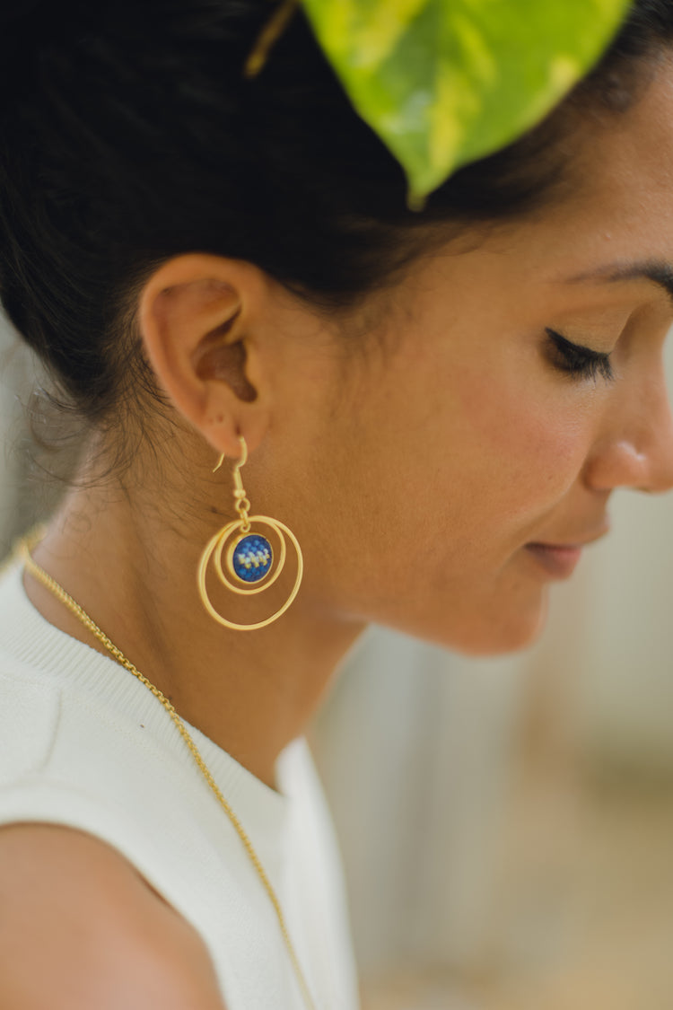Crown Gold Nuusum Earrings in Blue