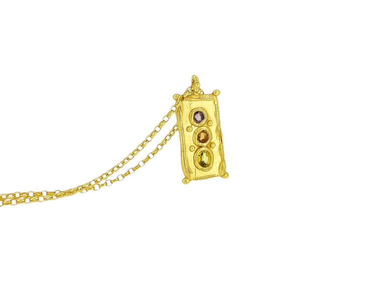 Medium Tablet Pendant - Rectangle with Three Sapphires