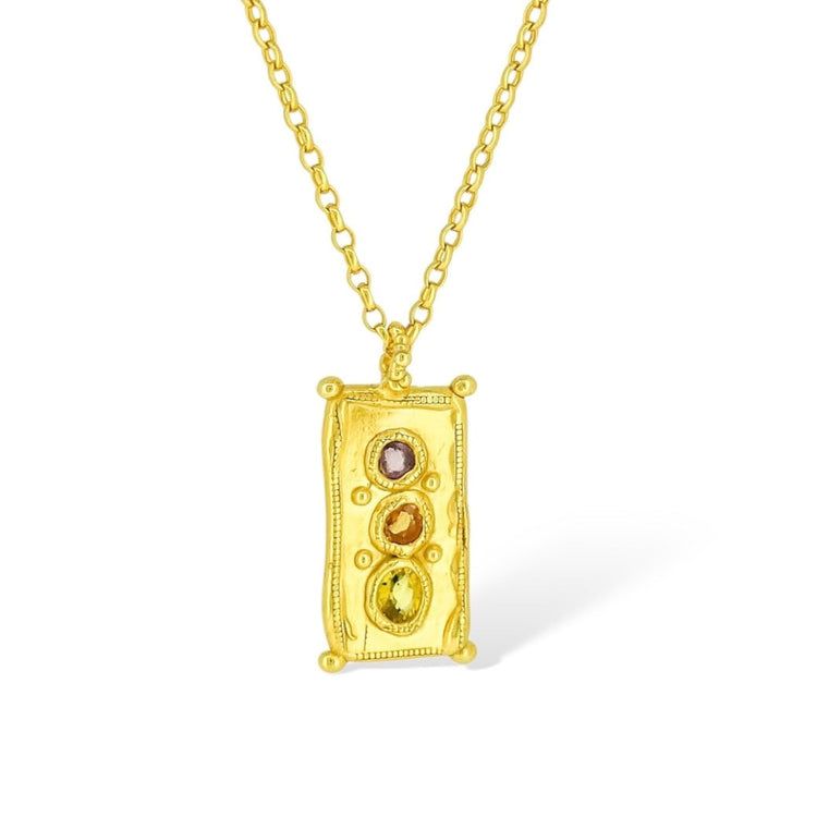 Medium Tablet Pendant - Rectangle with Three Sapphires