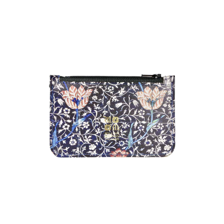 Floral patterned pouch with a zipper on a gray background