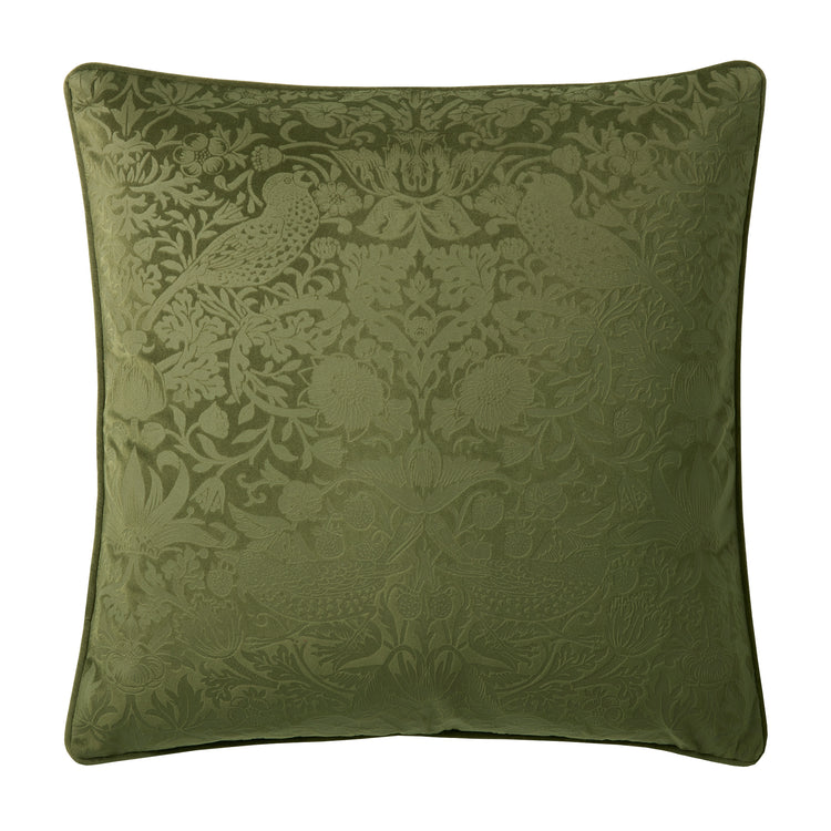 Olive Strawberry Thief Embossed 50 x 50cm William Morris At Home Cushion
