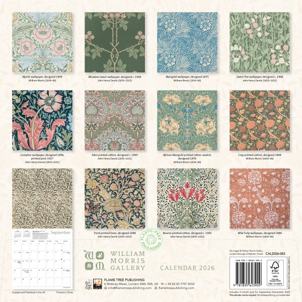 William Morris Gallery Wall Calendar 2026
