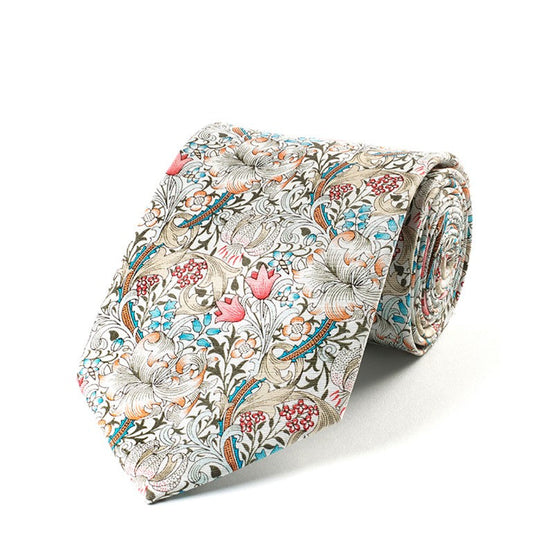 Pink Golden Lily Silk Tie