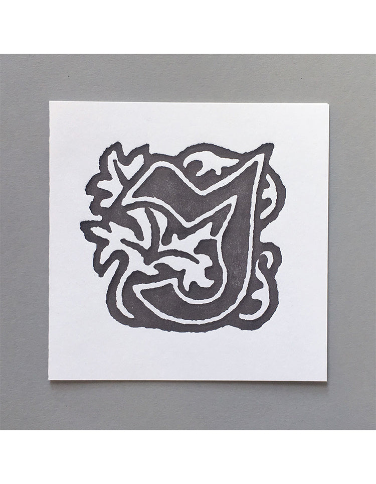 William Morris Letterpress - 'J' Greetings Card (grey)