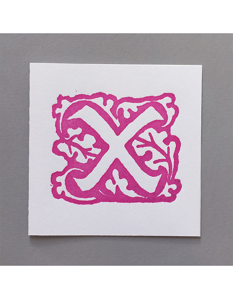 William Morris Letterpress - 'X' Greetings Card (pink)
