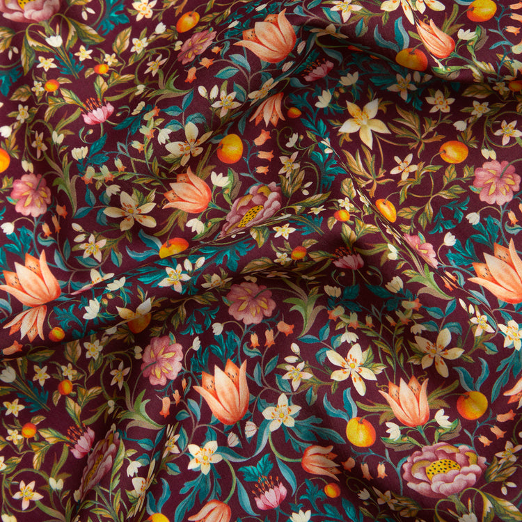 Art of Craft Liberty Fabric - One Metre - May's Orchard - Burgundy