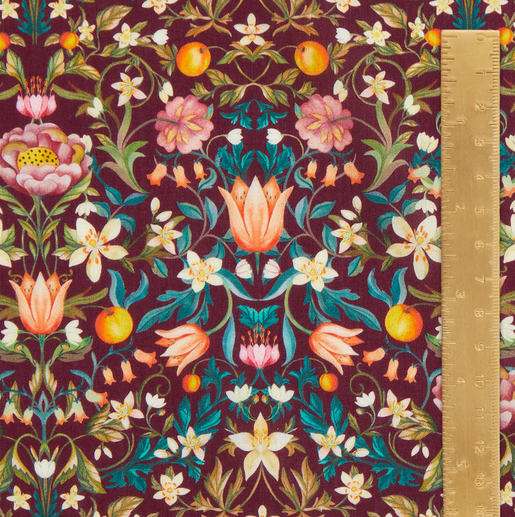 Art of Craft Liberty Fabric - One Metre - May's Orchard - Burgundy
