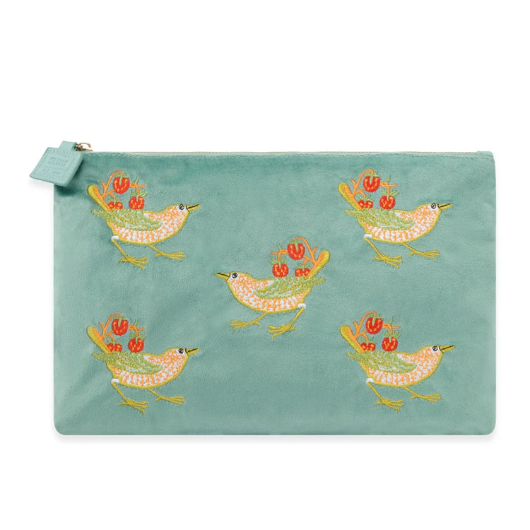 William Morris At Home Strawberry Thief Embroided Velvet Pouch, Large