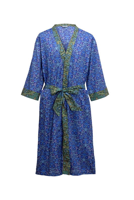 Long Dressing Gown - Sea Grass/ March Trim