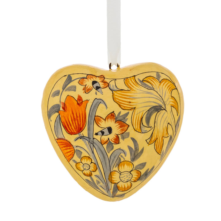 Handmade Papier-maché Golden Lily Heart Decoration