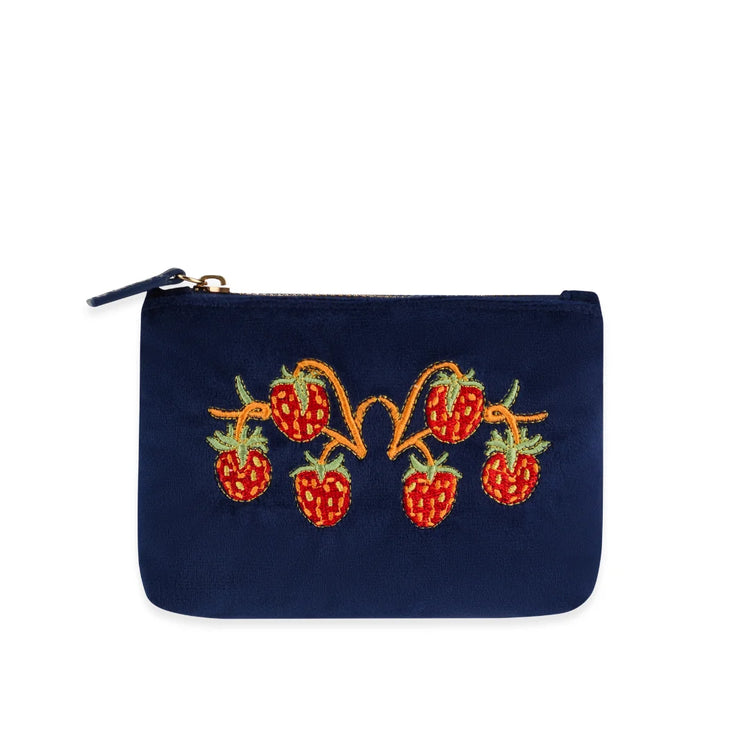 Strawberry Thief Embroided Velvet Pouch, Small
