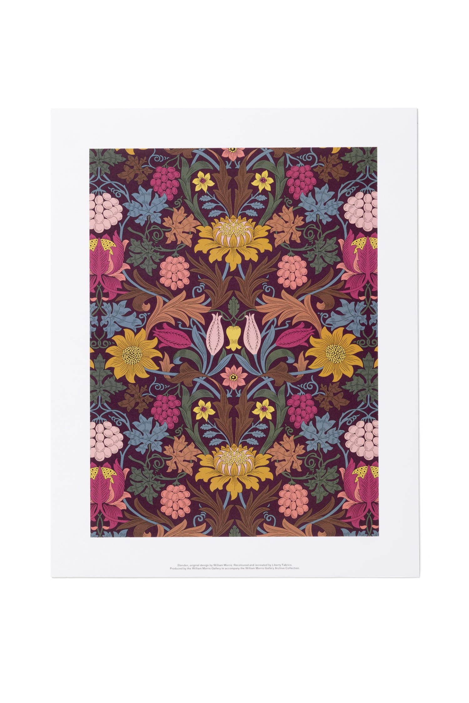 A framed or matted art print featuring a dense, symmetrical floral and botanical pattern in multiple colors, centered on a white background.