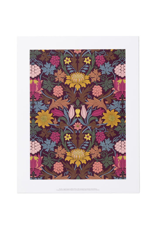 A framed or matted art print featuring a dense, symmetrical floral and botanical pattern in multiple colors, centered on a white background.