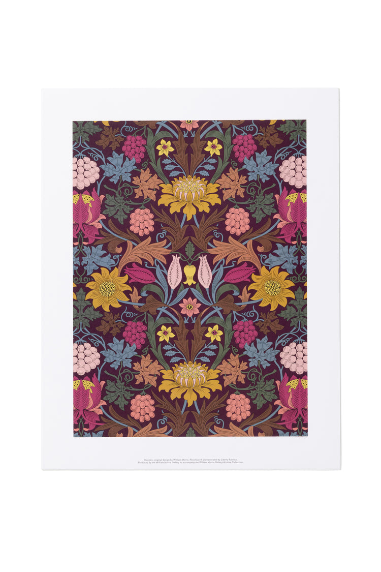 A framed or matted art print featuring a dense, symmetrical floral and botanical pattern in multiple colors, centered on a white background.