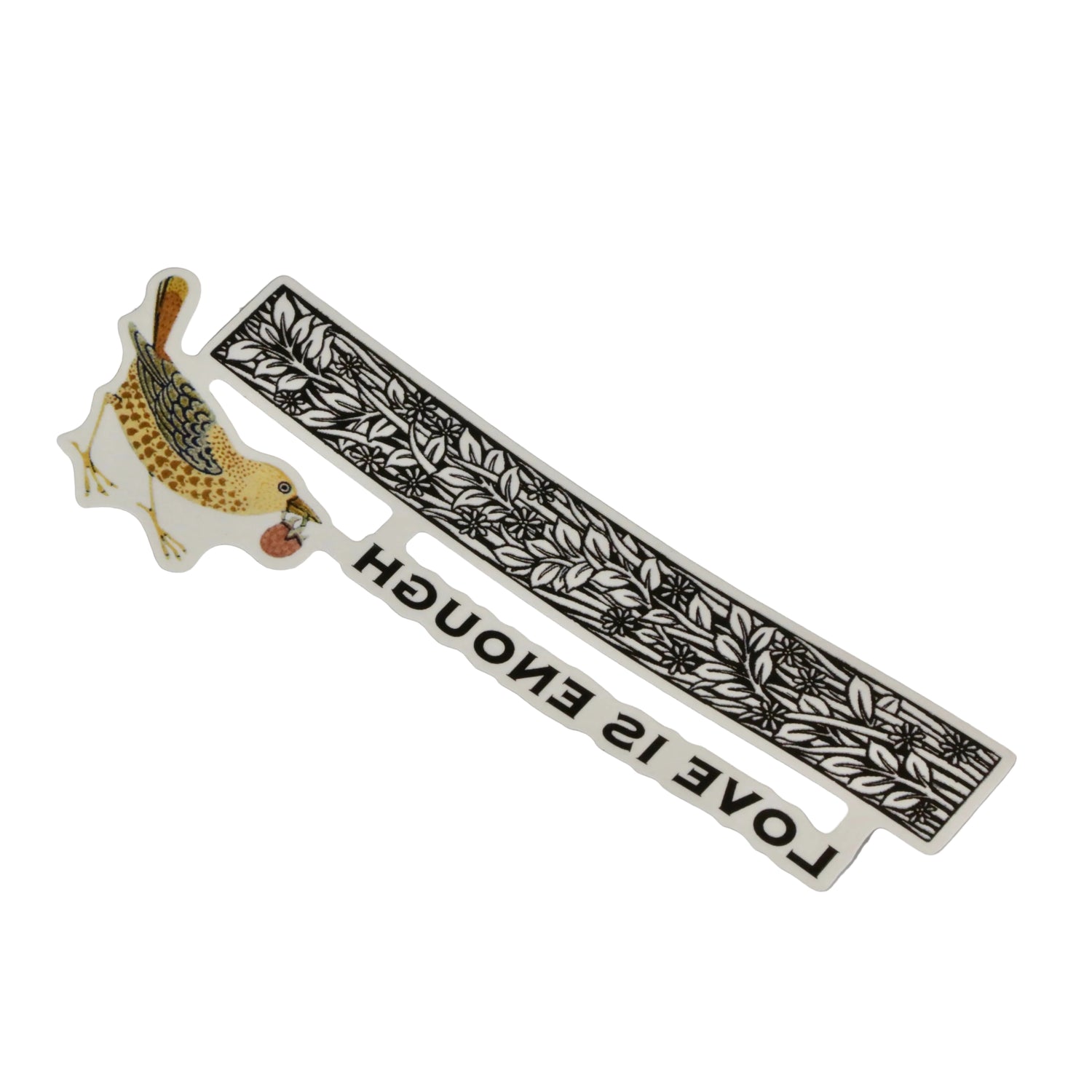 Decorative bookmark with text and design on a gray background