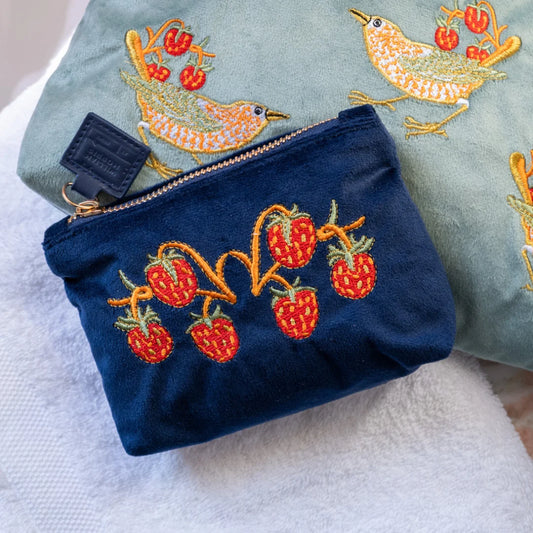 William Morris At Home Strawberry Thief Embroided Velvet Pouch, Small