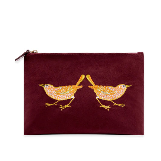 William Morris At Home Strawberry Thief Embroided Velvet Pouch, Medium
