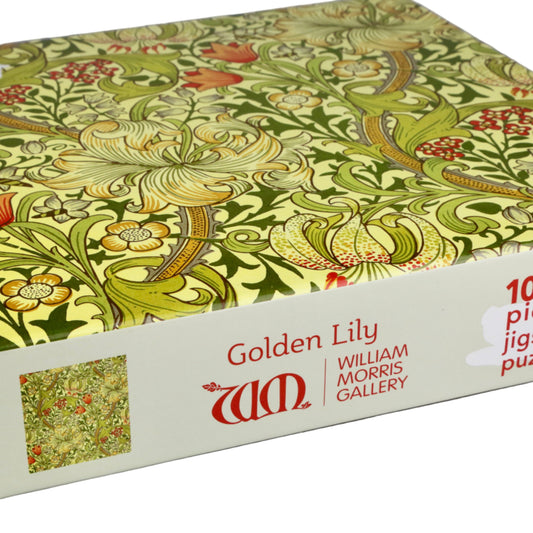 Decorative puzzle box with floral design and 'William Morris Gallery' branding