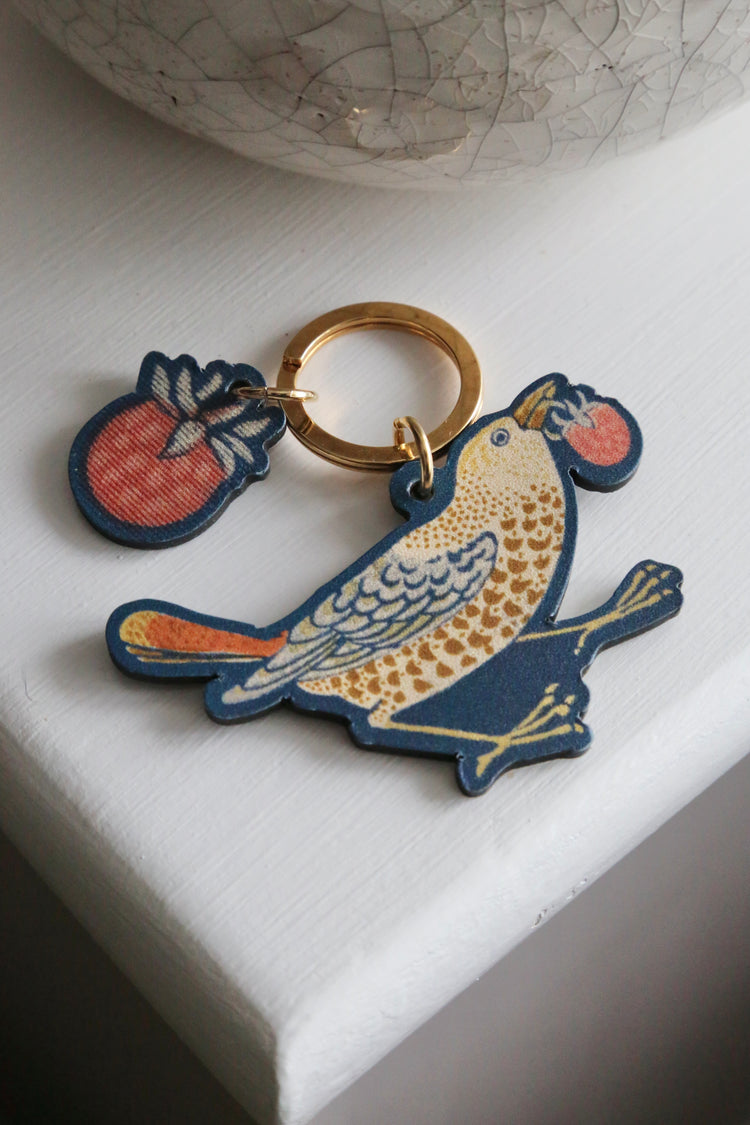 Strawberry Thief Leather Charm Keyring