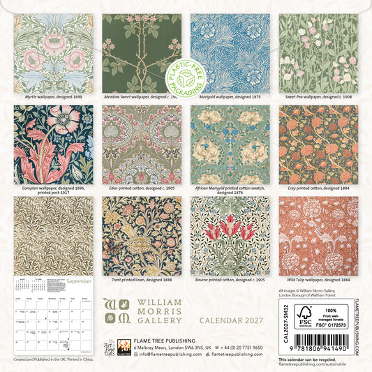 William Morris Gallery Mini Wall Calendar 2027 Pre-Order