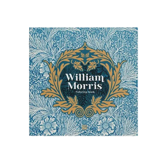 Decorative book cover with floral patterns and 'William Morris' branding on a light gray background
