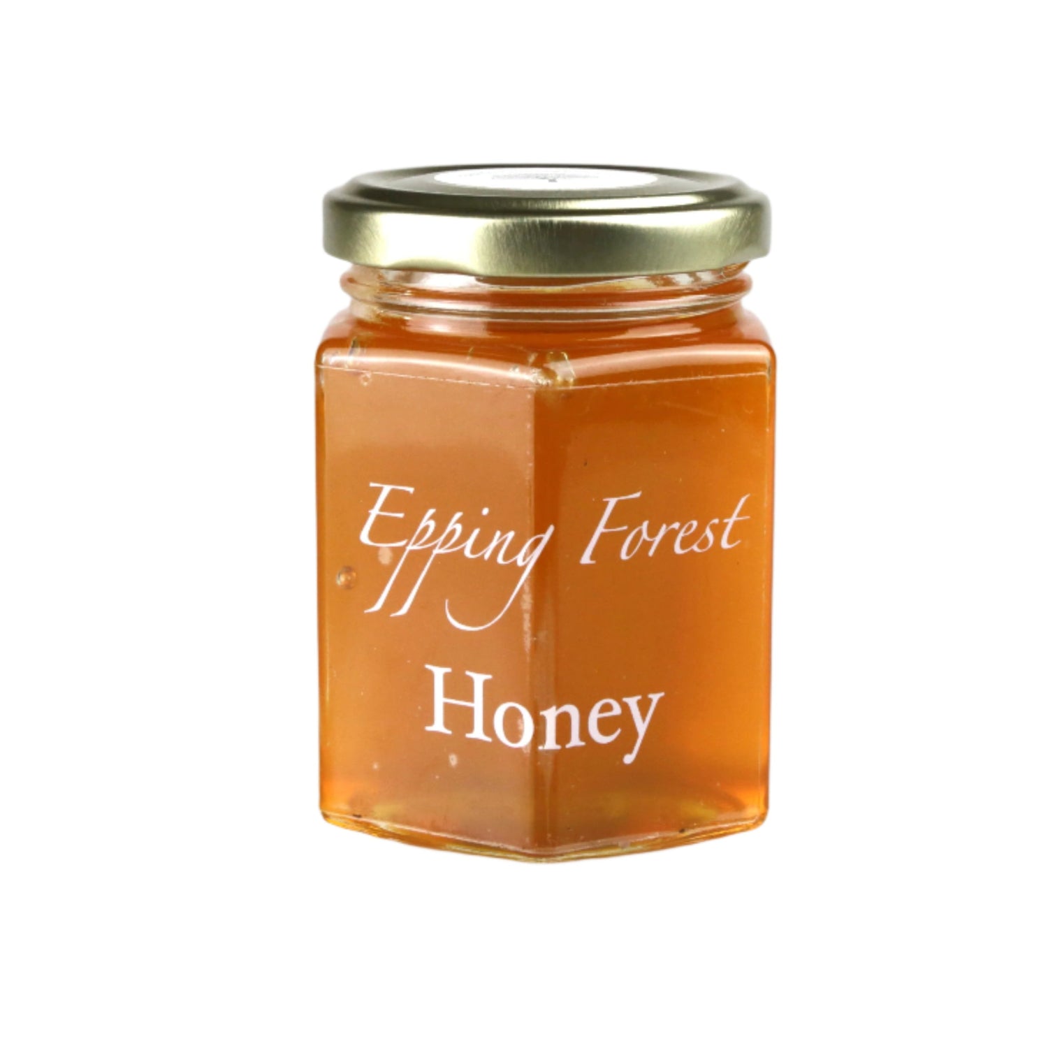 Jar of Epping Forest Honey on a white background