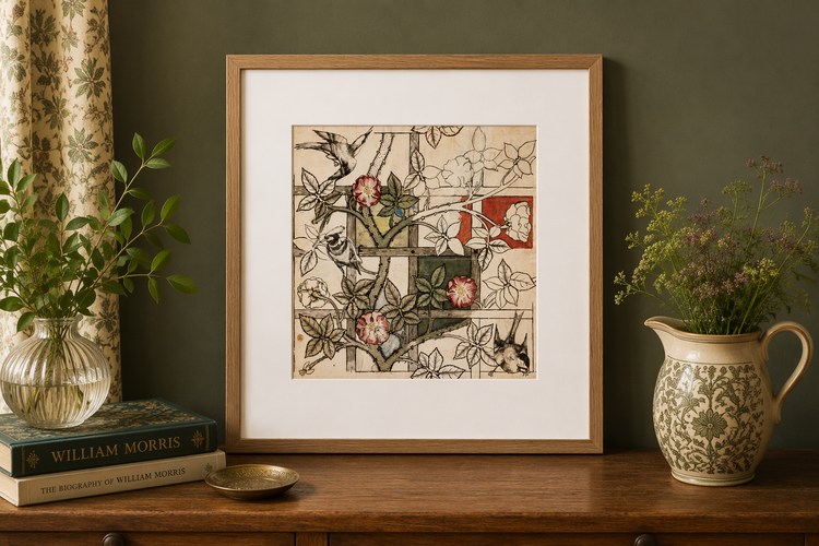 Design for Trellis Wallpaper A3 Print by William Morris