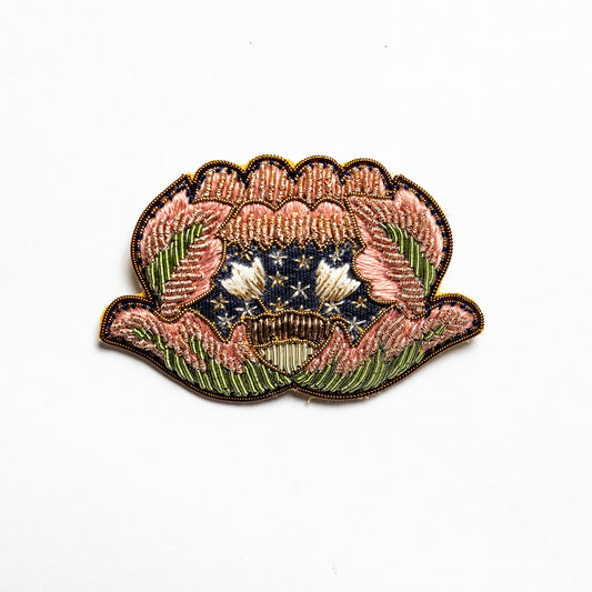 May Morris Inspired Hand Embroidered Dianthus Brooch by Hand & Lock