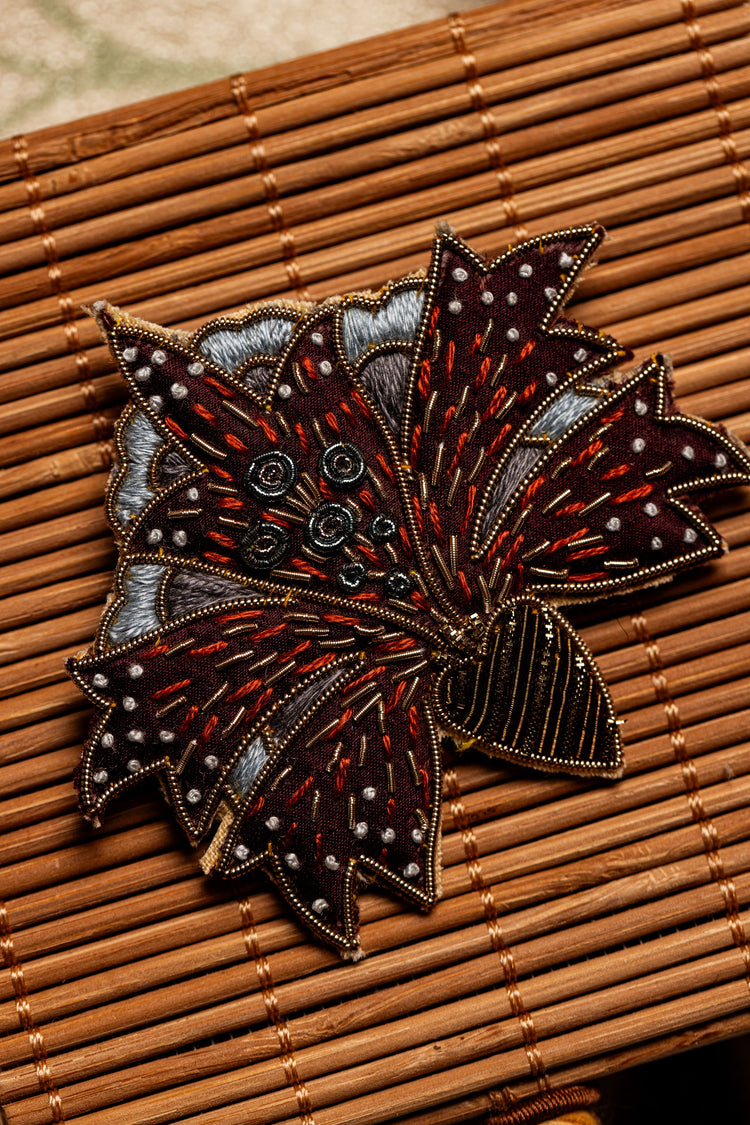 May Morris Inspired Hand Embroidered Lilium Brooch by Hand & Lock