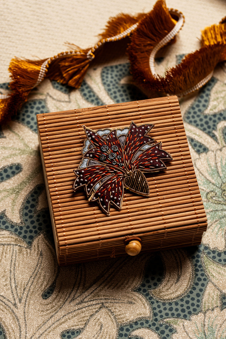 May Morris Inspired Hand Embroidered Lilium Brooch by Hand & Lock