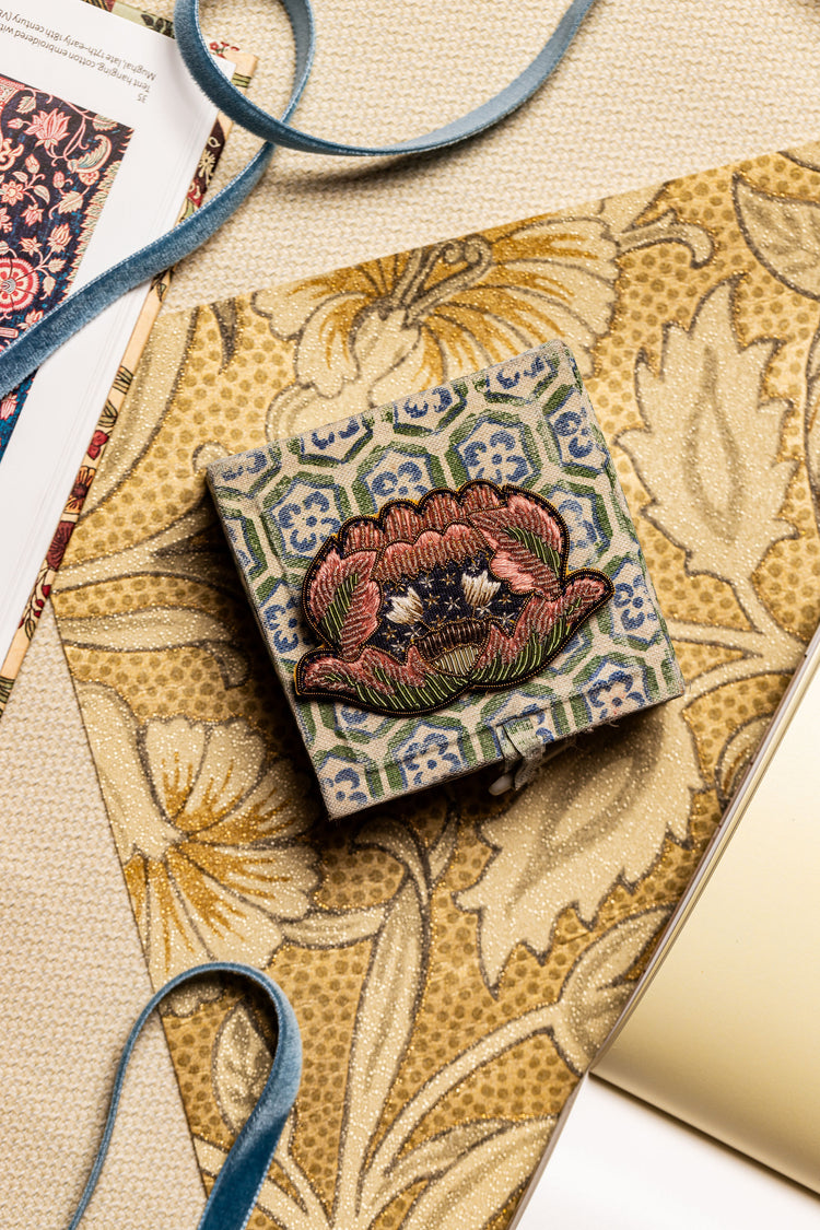 May Morris Inspired Hand Embroidered Dianthus Brooch by Hand & Lock