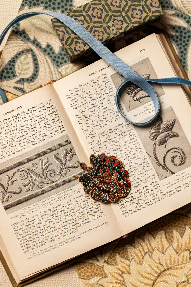 May Morris Inspired Hand Embroidered Heartsease  Brooch by Hand & Lock