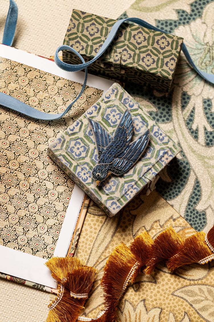 May Morris Inspired Hand Embroidered Blue Bird Brooch by Hand & Lock