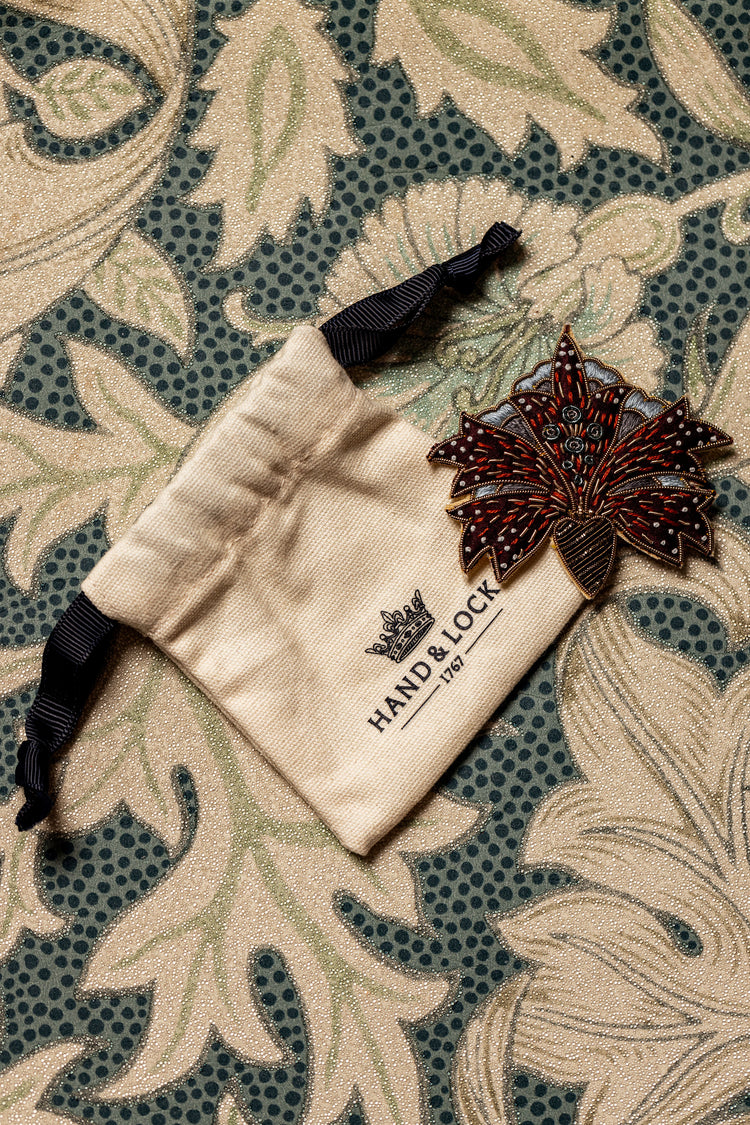 May Morris Inspired Hand Embroidered Lilium Brooch by Hand & Lock