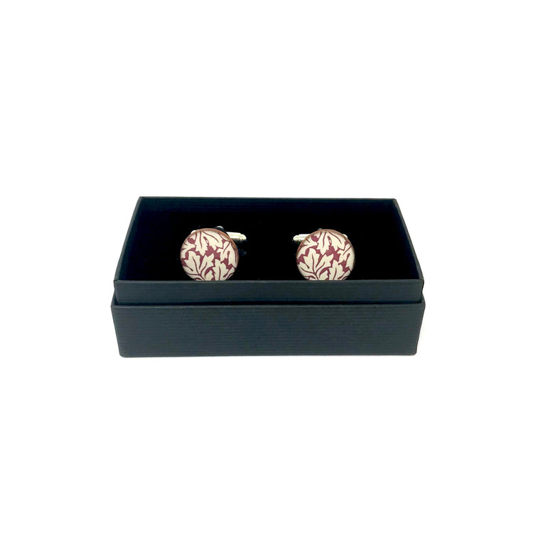 Red Leaf Round Ceramic Cufflinks