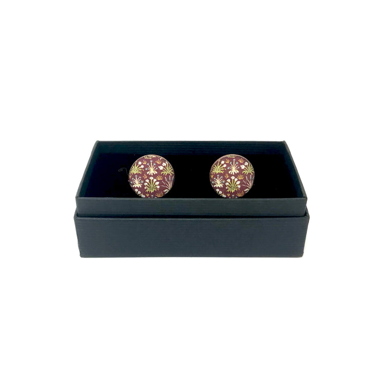 Red Flower Round Ceramic Cufflinks