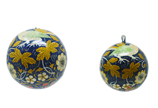 Handmade Papier-maché Strawberry Thief Blue Small Bauble