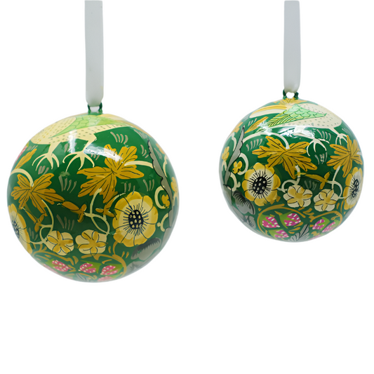 Handmade Papier-maché Strawberry Thief Green Small Bauble