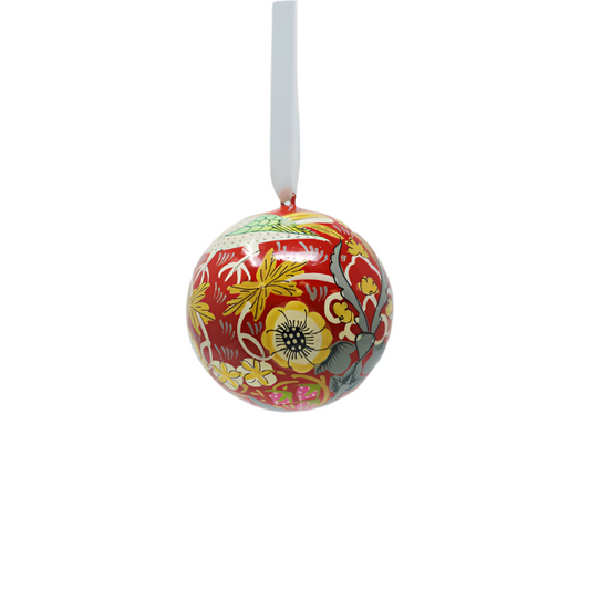 Handmade Papier-maché Strawberry Thief Red Small Bauble