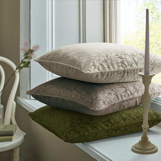 Olive Strawberry Thief Embossed 50 x 50cm William Morris At Home Cushion