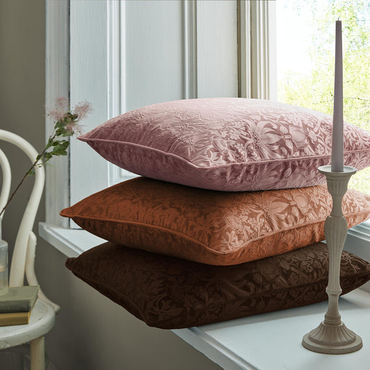 Saffron Strawberry Thief Embossed 50 x 50cm William Morris At Home Cushion
