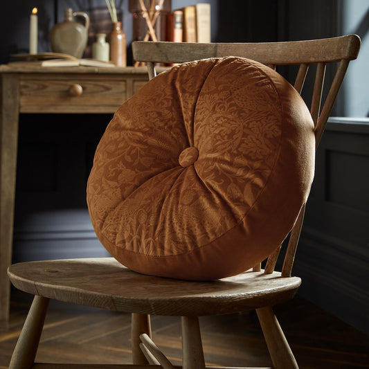 Saffron Strawberry Thief Embossed 38cm William Morris At Home Circular Cushion