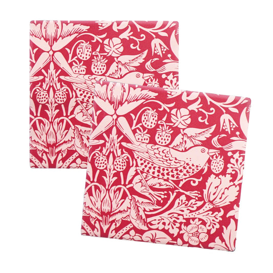 Strawberry Thief in Raspberry - Set of 2 Coasters