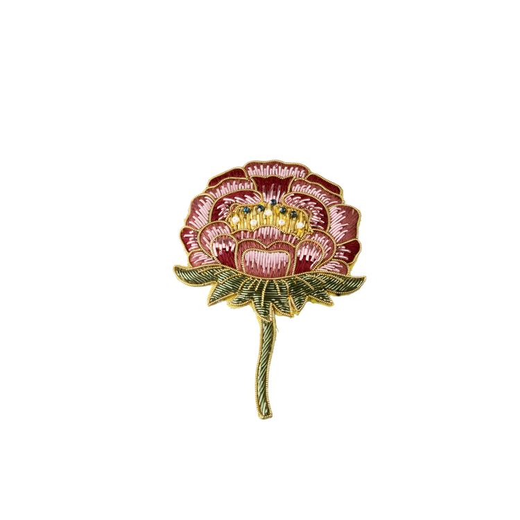 May Morris Inspired Hand Embroidered Peony Brooch by Hand & Lock