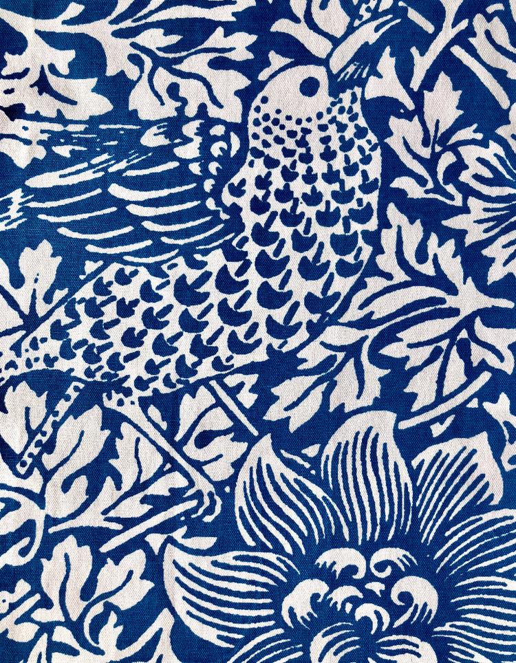Blue 'Bird and Anemone' Screen Print Tea Towel