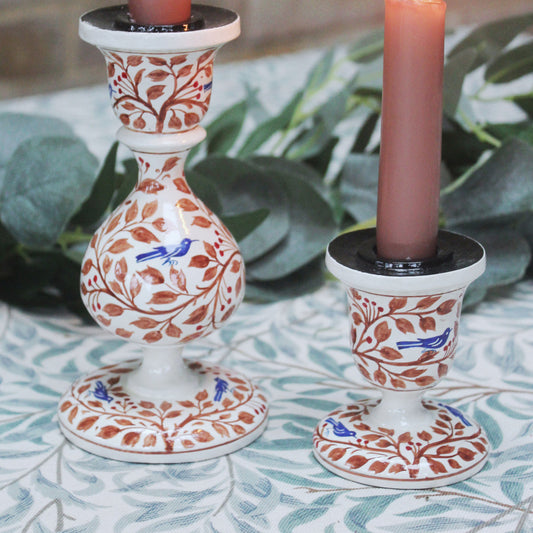 Candle Stick Holder Bird & Holly - Small