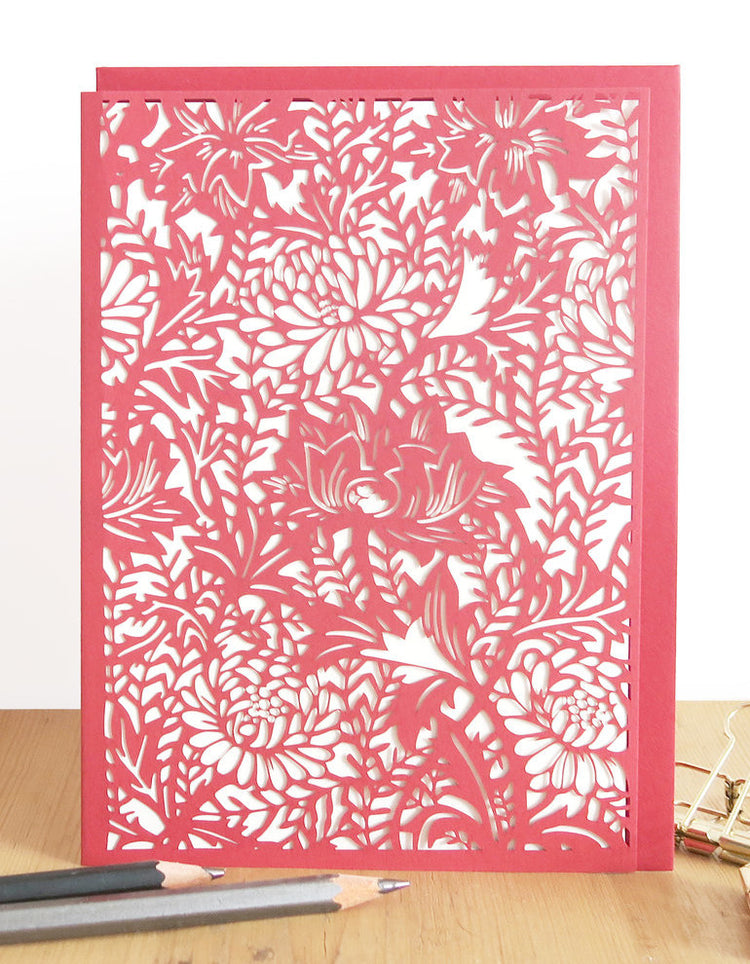 Chrysanthemum (red) Laser Cut Card