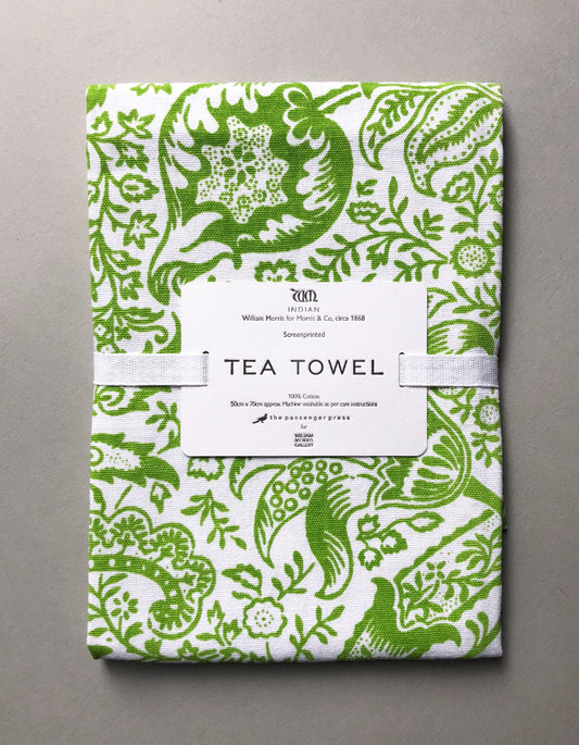 Green 'Indian' Screen Print Tea Towel
